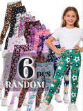 Random 6pcs Girls Stretchy Tight Pants Mix Designs Fashionable Children Flowers Prints Leggings New Year School Clothing Legging