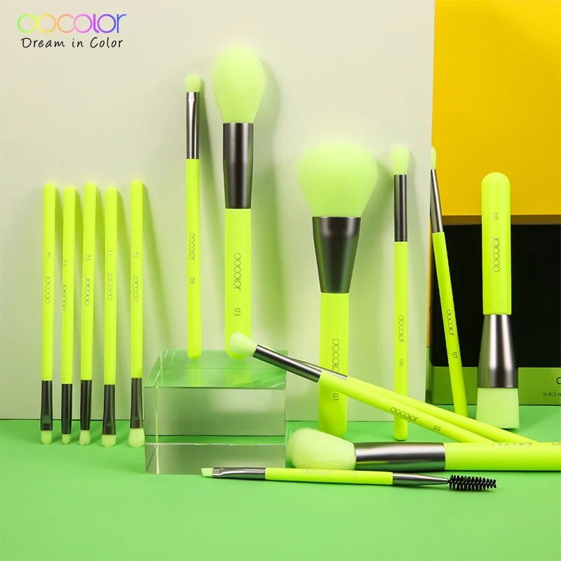 Docolor Neon Makeup Brushes 10pcs Professional Synthetic Hair Powder Foundation Eye Shadows Blending Contour Make Up Brushes