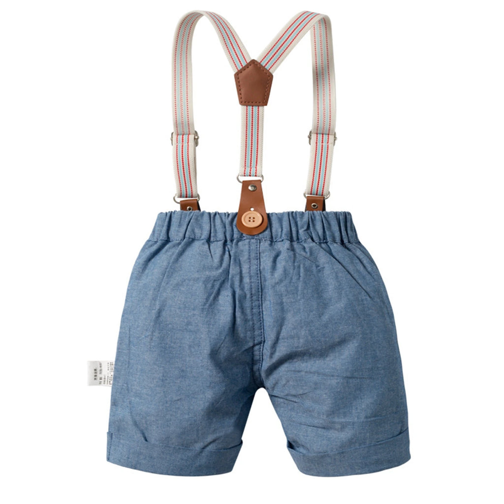 Citgeett Summer Toddler Kid Boys Long Sleeve Tops Suspender Pants Suit Long Sleeve Lapel Button Romper Shirt Gentleman Clothes
