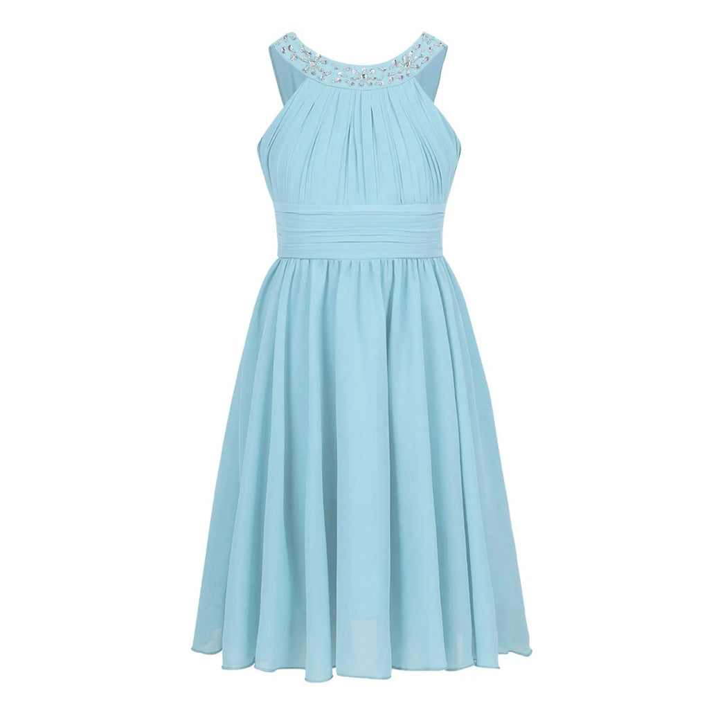 iEFiEL Kids Girls Children Teenager Wedding Princess Dress Elegant Party Pageant Formal Flower Shaped Rhinestone Chiffon Dress