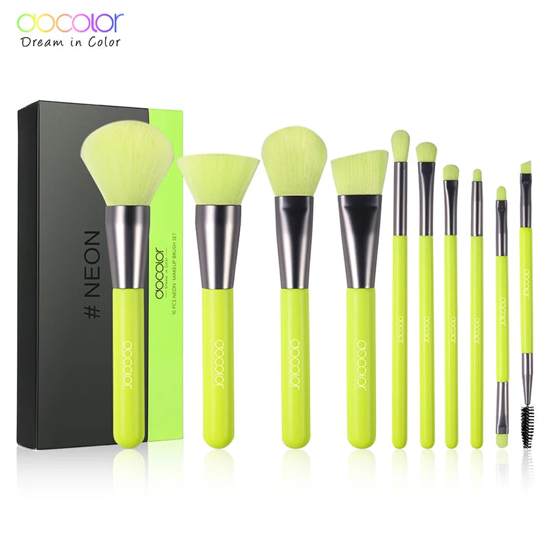 Docolor Neon Makeup Brushes 10pcs Professional Synthetic Hair Powder Foundation Eye Shadows Blending Contour Make Up Brushes