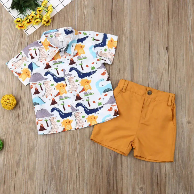 Fast Shipping 0-6Years Kids Baby Boys Summer Tops T-shirt Dinosaur Pants Shorts Boy 2PCS Outfits Clothes
