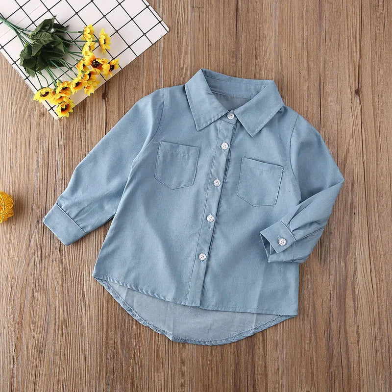 US Stock Toddler Kid Baby Girl Autumn Clothes Denim Long Sleeve Shirt Blouse Coat Shirt Jacket Letter Print 2-7Year