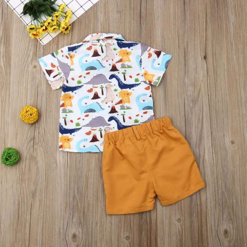 Fast Shipping 0-6Years Kids Baby Boys Summer Tops T-shirt Dinosaur Pants Shorts Boy 2PCS Outfits Clothes