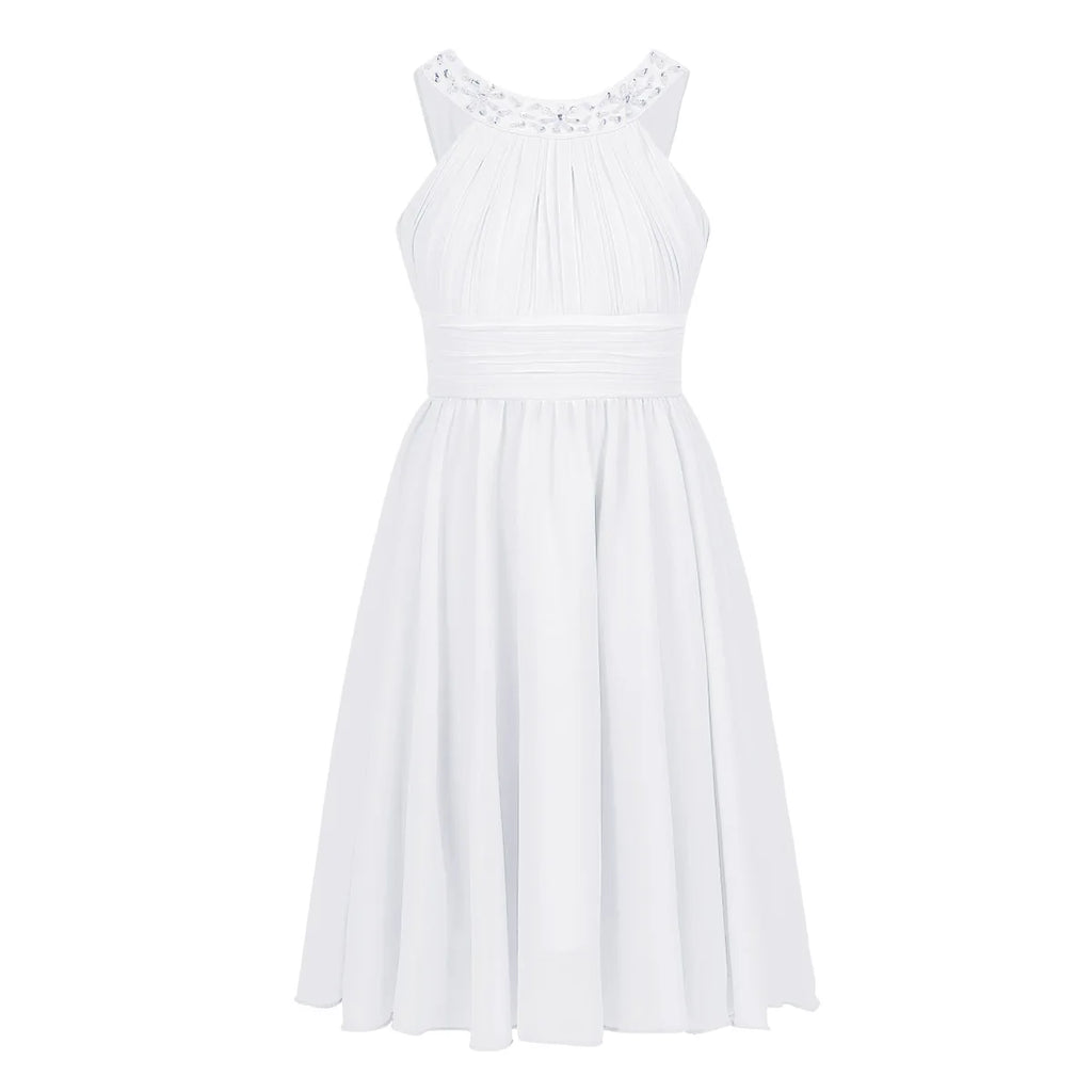 iEFiEL Kids Girls Children Teenager Wedding Princess Dress Elegant Party Pageant Formal Flower Shaped Rhinestone Chiffon Dress
