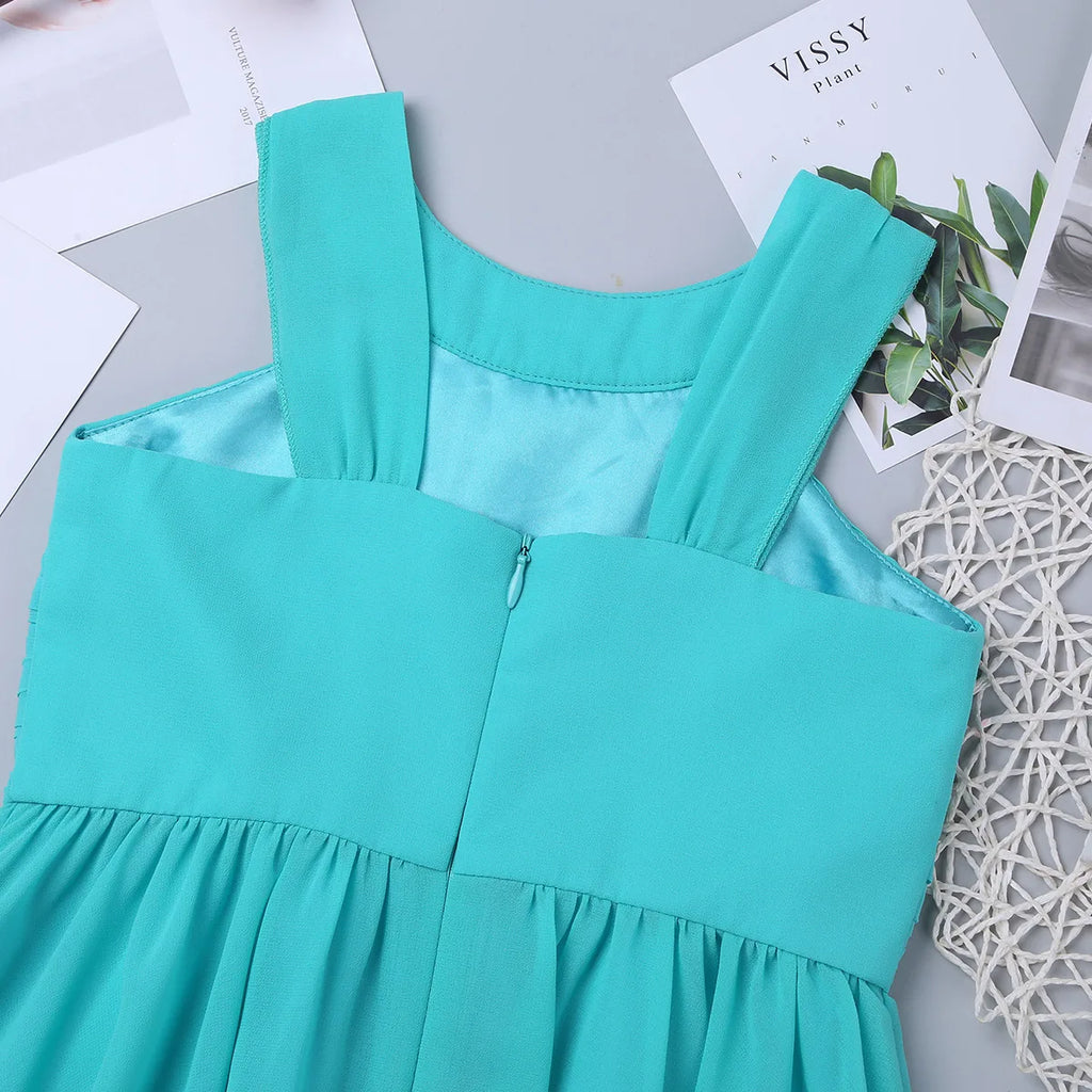 iEFiEL Kids Girls Children Teenager Wedding Princess Dress Elegant Party Pageant Formal Flower Shaped Rhinestone Chiffon Dress