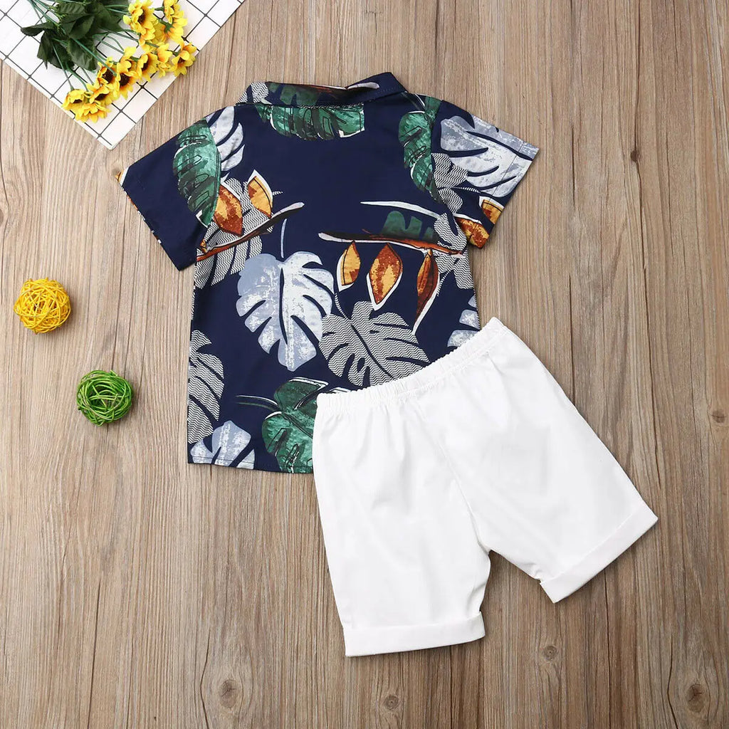 Citgeett Summer Kid Baby Boy Cotton Clothes Print Outfits Gentleman Short T-Shirt+Pants Tops Gentle Beachwear Set