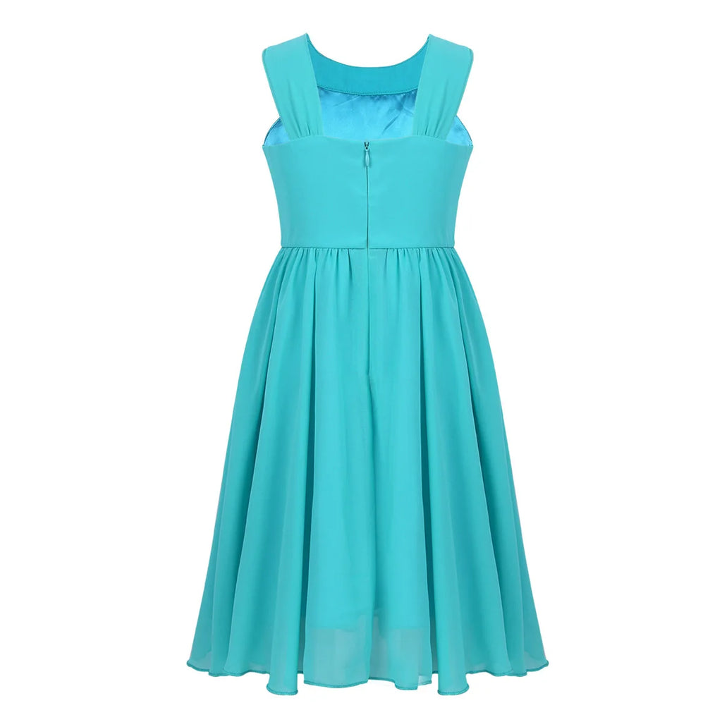 iEFiEL Kids Girls Children Teenager Wedding Princess Dress Elegant Party Pageant Formal Flower Shaped Rhinestone Chiffon Dress