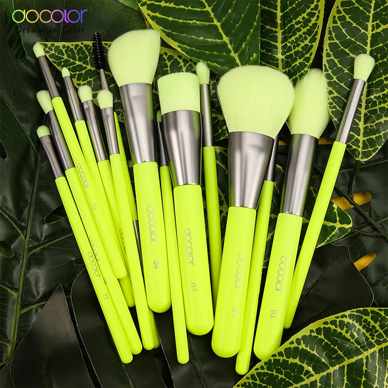 Docolor Neon Makeup Brushes 10pcs Professional Synthetic Hair Powder Foundation Eye Shadows Blending Contour Make Up Brushes