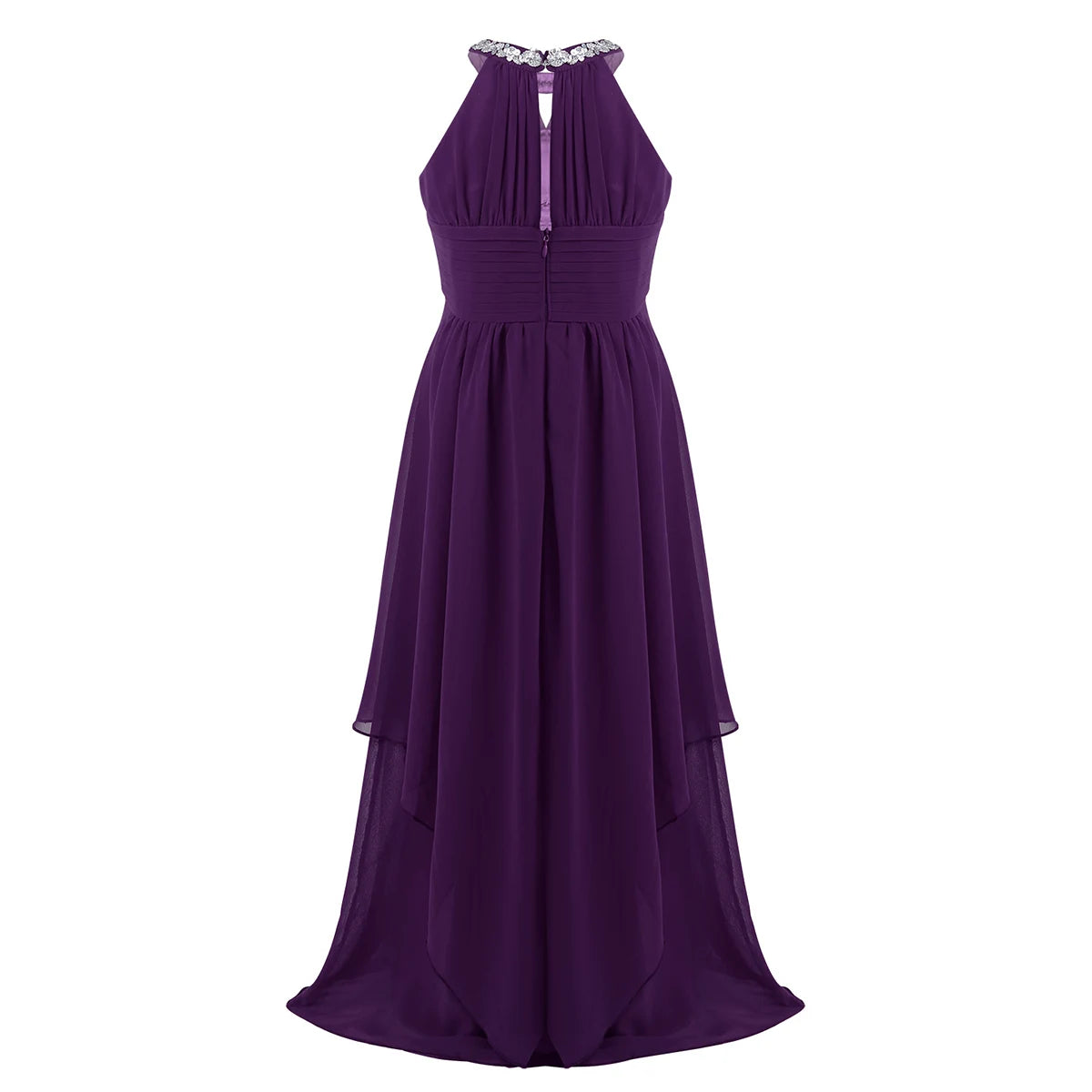 Chiffon Flower Girls Dress Floor-Length Sleeveless Wedding Party Dress Sequined Halter Flower Girl Dress Princess Pageant Dress
