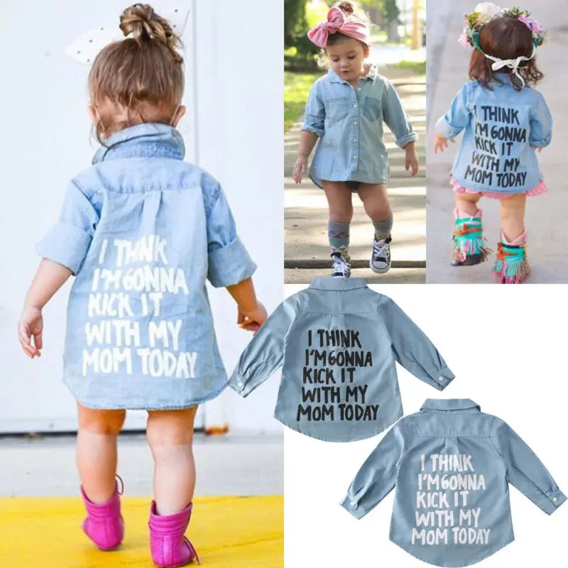 US Stock Toddler Kid Baby Girl Autumn Clothes Denim Long Sleeve Shirt Blouse Coat Shirt Jacket Letter Print 2-7Year