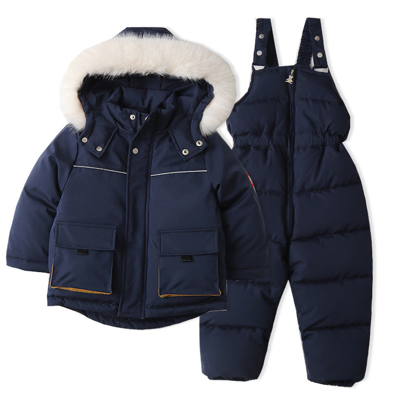 Children's Ski Suit Windproof And Waterproof Down Jacket And Pants Snow Coat Overalls Children Down Pants Parkas Soft Warm Sets