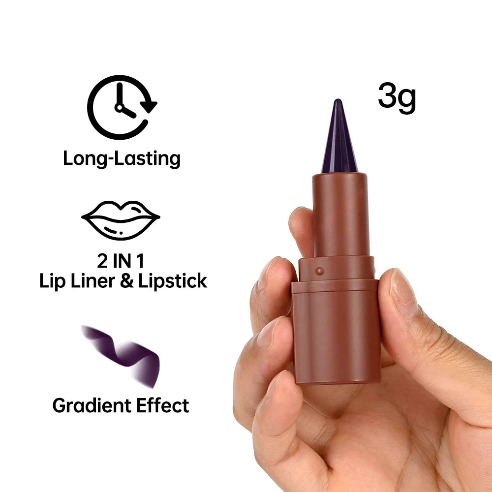 Lip crayon held in hand showing size