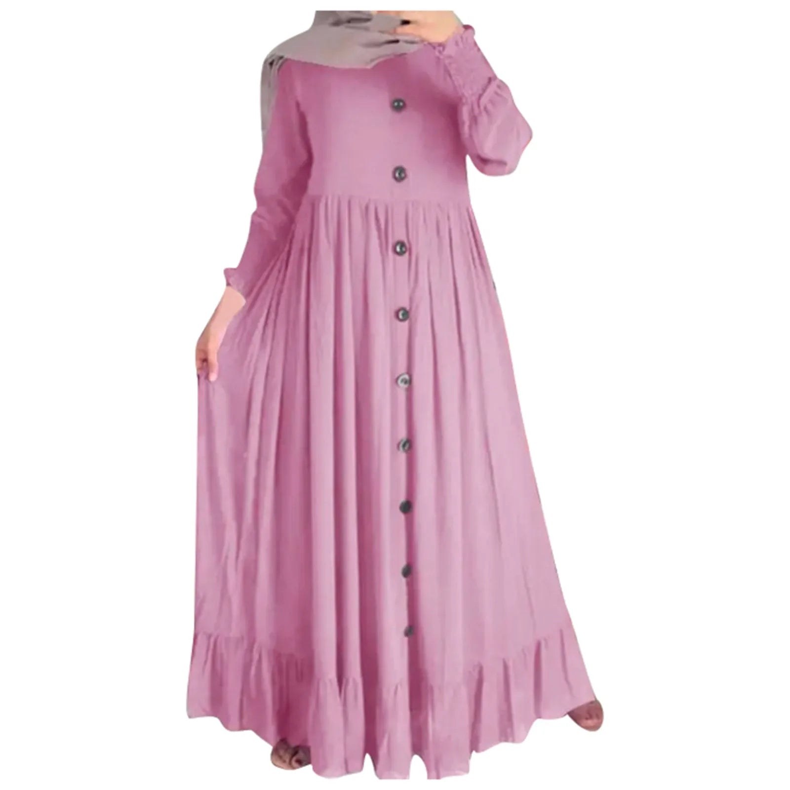 Women Muslim Dubai Abaya Turkey Hijab Dress Turkey Autumn Long Sleeve Buttons Down Sundress Islam Clothing Abayas Maxi Vestidos