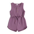2024-12-04 Lioraitiin Litter Girls Summer Casual Jumpsuit Sleeveless Crewneck Solid Color Drawstring Tank Romper