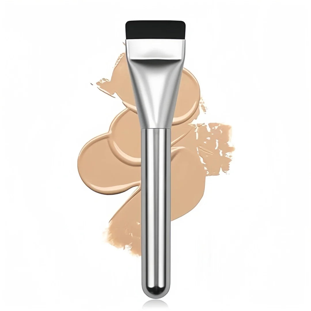 Flat foundation brush with liquid foundation swatch