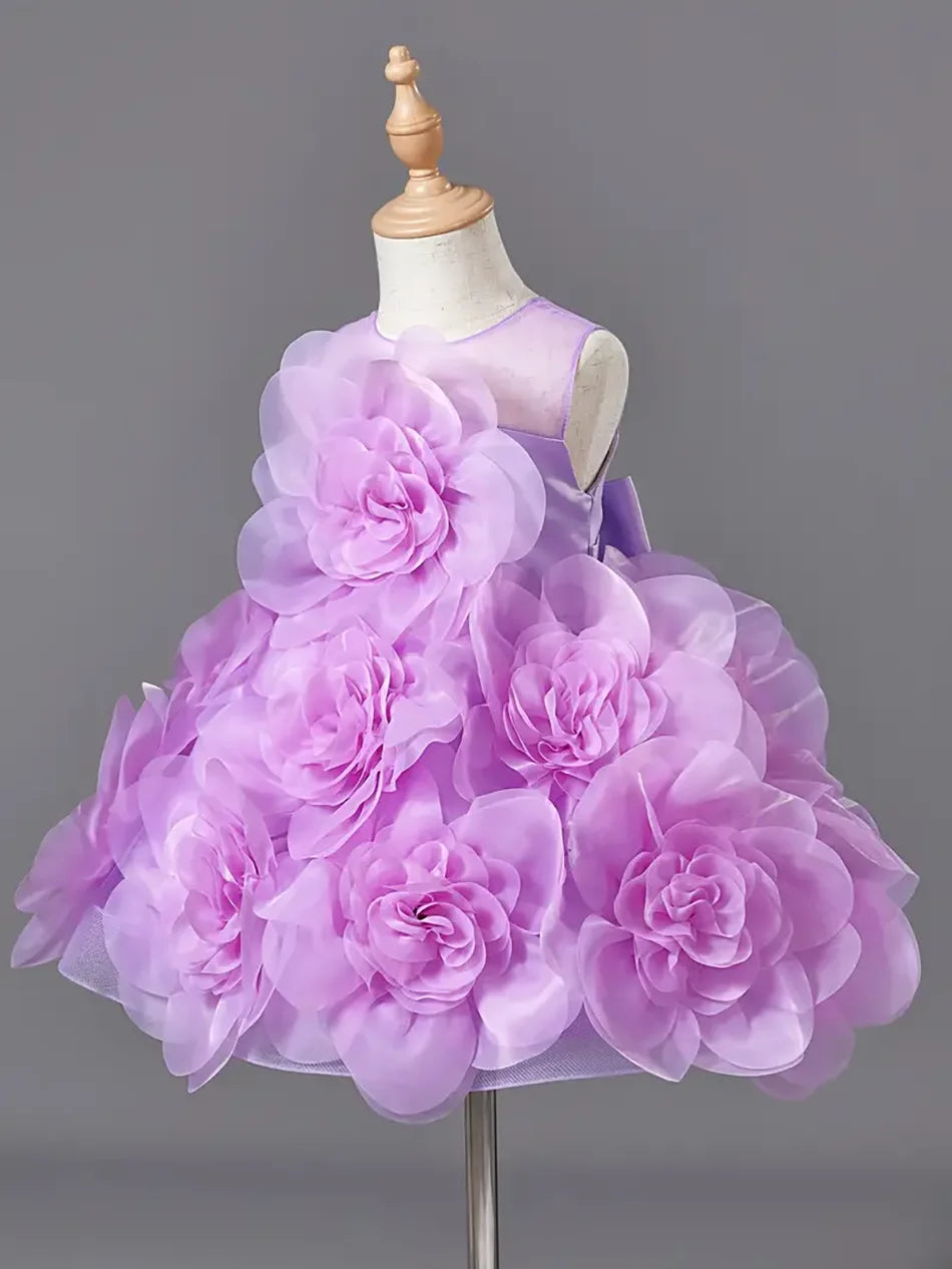 Girls Princess Dress Luxury Elegant Lilac Sleeveless Party Evening Dresses Kids Wedding Birthday Ball Gown For Girl Children