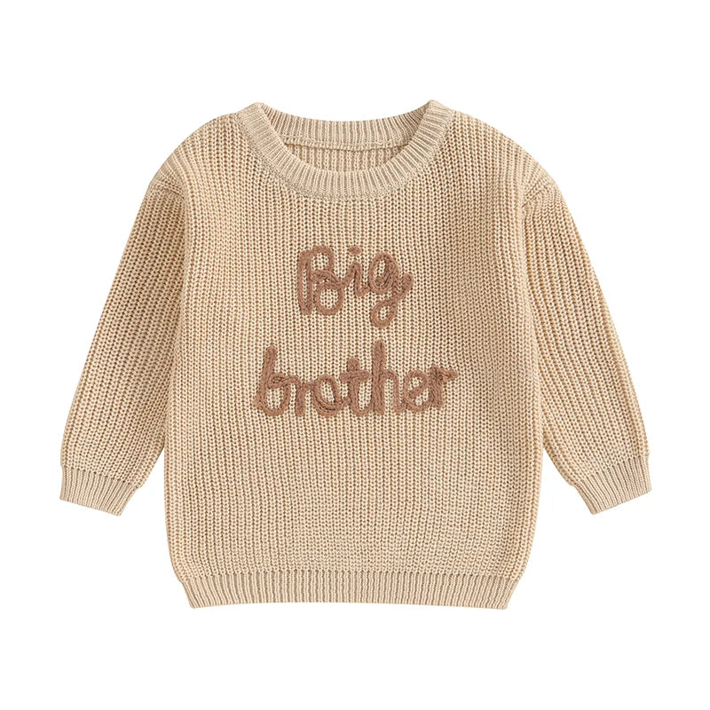 2023-09-18 Lioraitiin 12M-5Y Winter Newborn Kids Boys Sweaters Cotton Long Sleeve Letter Embroidery Pullover Loose Knitwear Tops