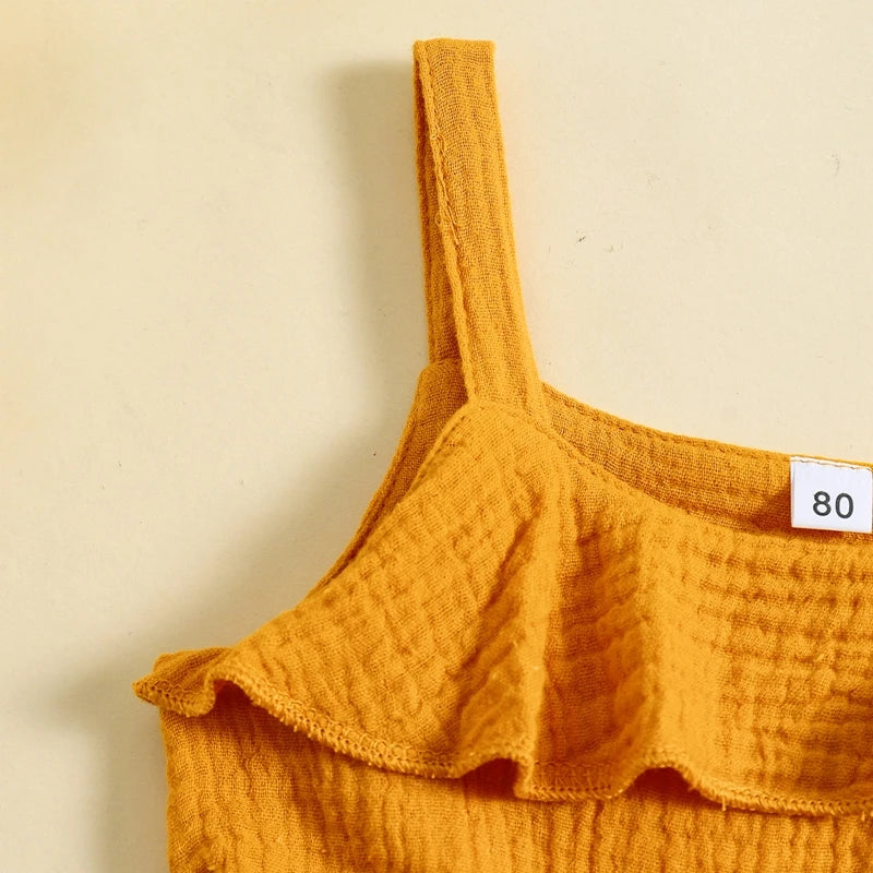 2024-05-07 Lioraitiin Baby Girl Summer Dress Casual Sleeveless Square Neck Belted Dress Toddler A-Line Dress