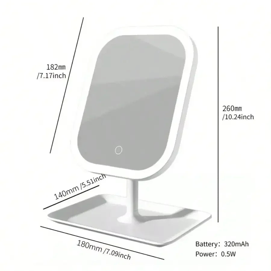 2026 Makeup mirror, the perfect gift for female friends, LED Makeup Mirror With Front Lights, Vanity Mirror With Storage Base, 3 Lighting Modes Rechargeable Makeup Mirror, Touch Control, Portable Foldable Compact Mirror