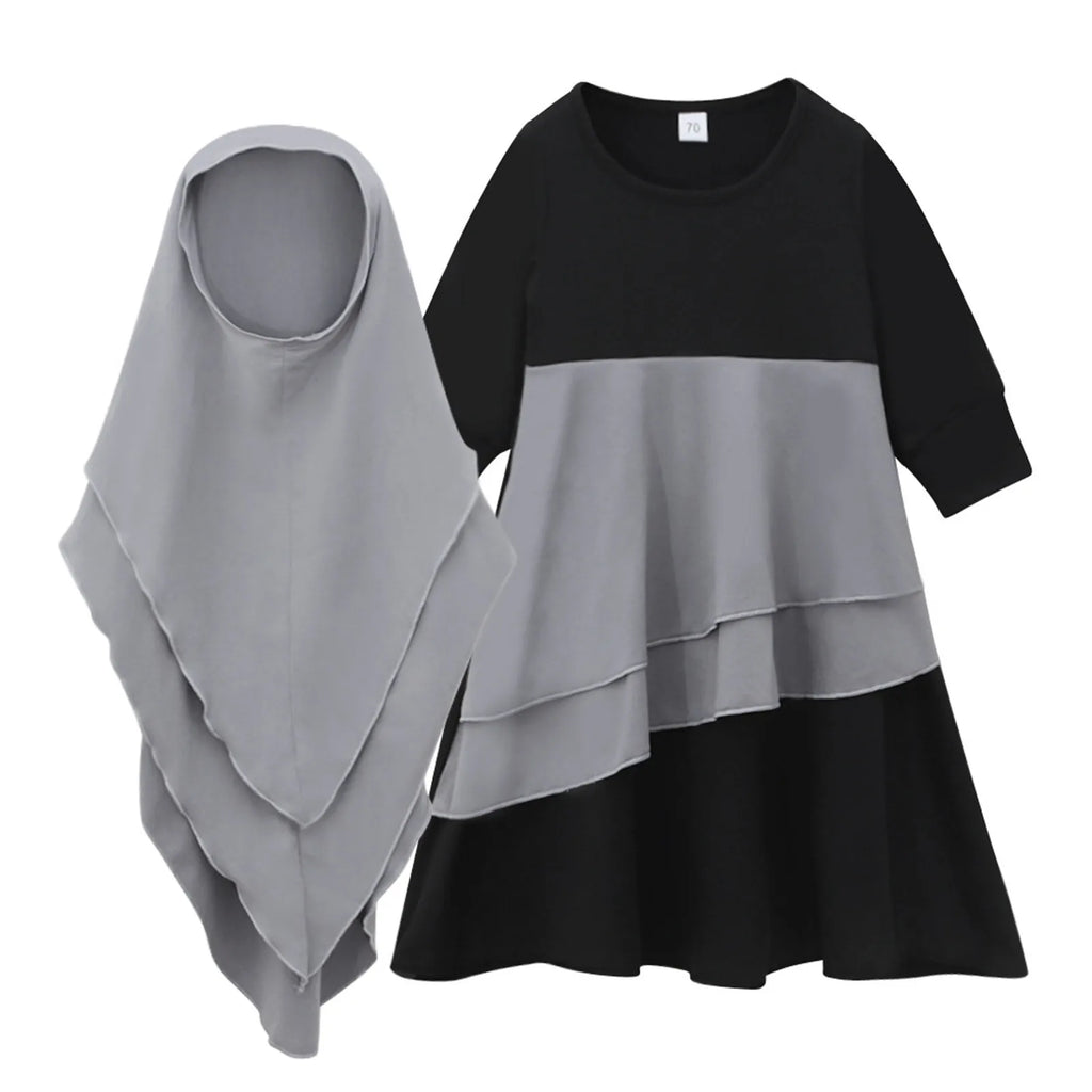 New Stock Clothes Muslim Baby Girls' Abaya With Hijab Full Length Robe Burka Maxi Little Kid Toddler Baby Girl Hoodies Set Girls