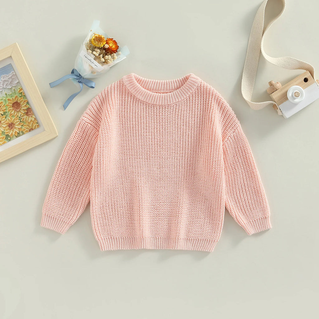 Citgeett Autumn Kids Toddler Baby Girls Boys Sweaters Long Sleeve Solid Color Loose Knitted Pullovers Spring Clothes