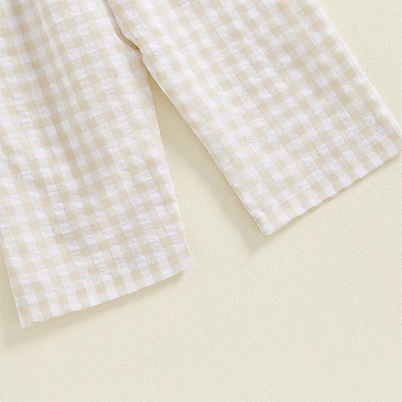 2025-01-06 Lioraitiin Baby Girl Rompers Ruffle Sleeveless Plaid Print Smocked Jumpsuit Suspender Pants Summer Outfit