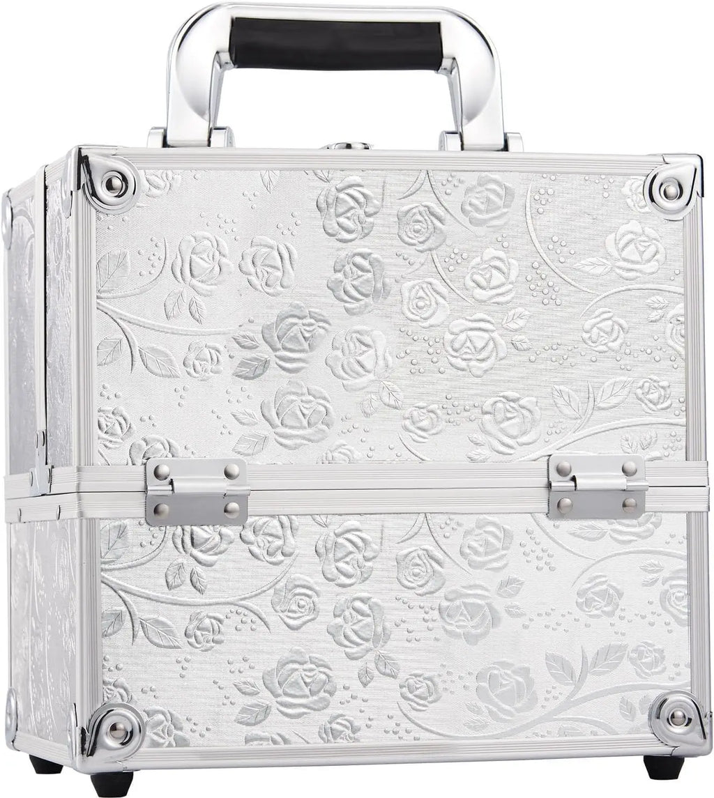 Makeup Train Case Cosmetic Organizer Case Portable Travel Storage Box 4 trays with Dividers Lockable Make Up Case Makeup Case