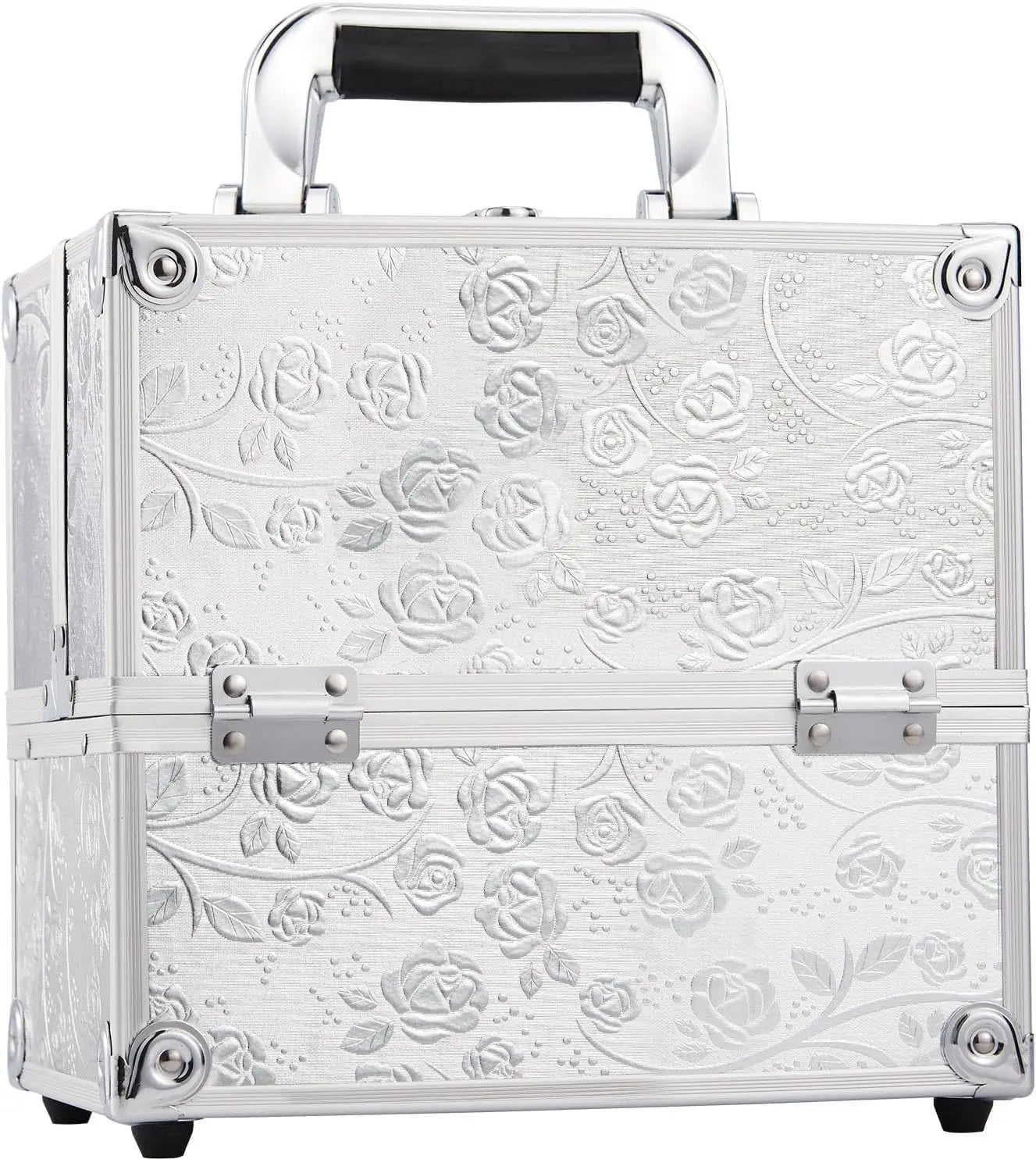 Makeup Train Case Cosmetic Organizer Case Portable Travel Storage Box 4 trays with Dividers Lockable Make Up Case Makeup Case