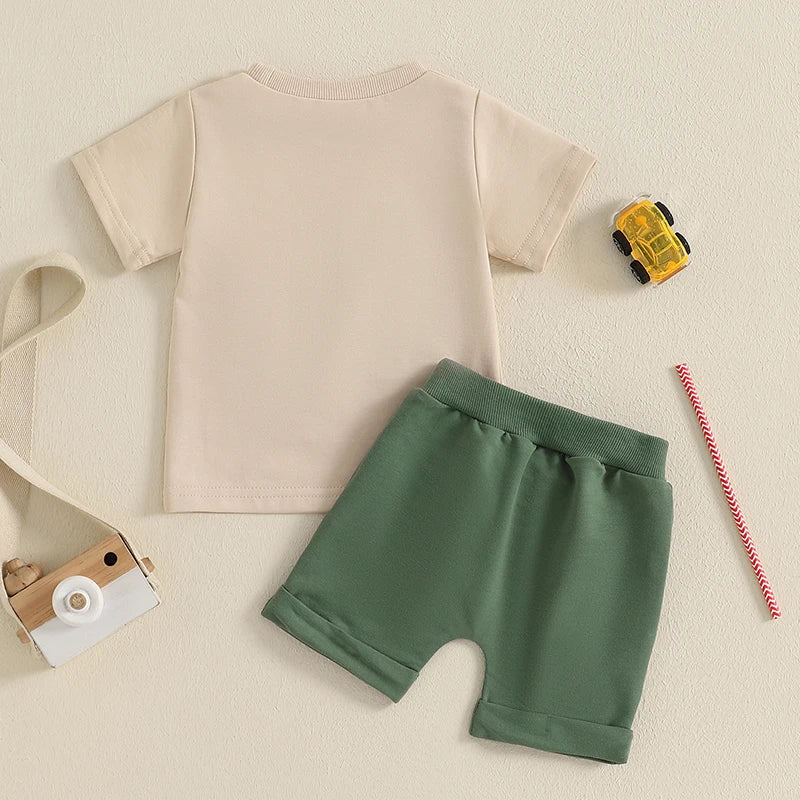 2024-11-21 Lioraitiin Toddler Boys Summer Outfit Truck Embroidered O-Neck Short Sleeve T-Shirts Elastic Waist Shorts Clothes Set