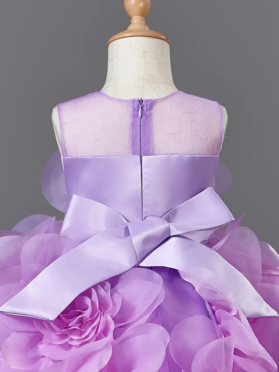 Girls Princess Dress Luxury Elegant Lilac Sleeveless Party Evening Dresses Kids Wedding Birthday Ball Gown For Girl Children