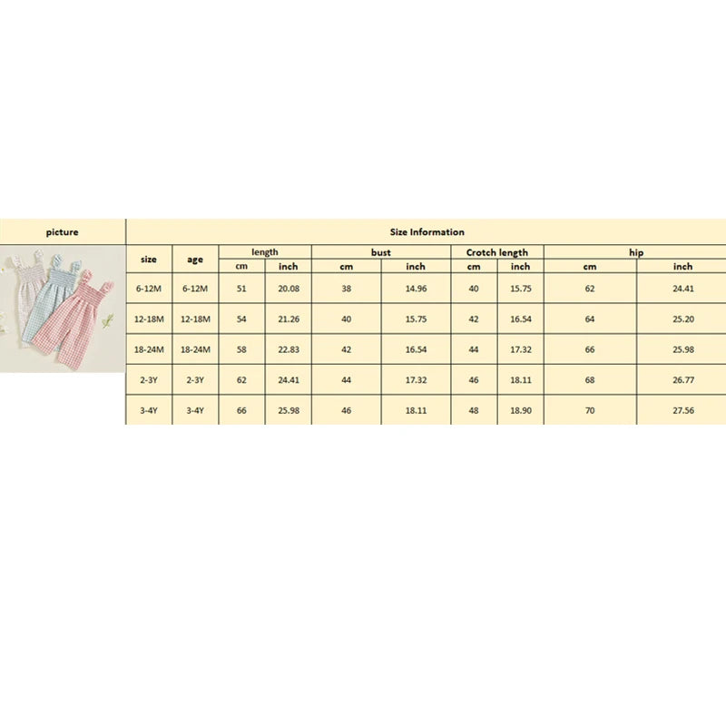 2025-01-06 Lioraitiin Baby Girl Rompers Ruffle Sleeveless Plaid Print Smocked Jumpsuit Suspender Pants Summer Outfit