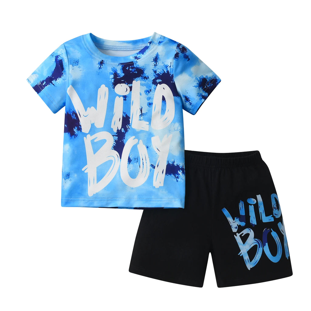 Summer Toddler Baby Boy Clothes Short Sleeve Tie-dye Letter Print T-Shirt and Shorts Outfit Set