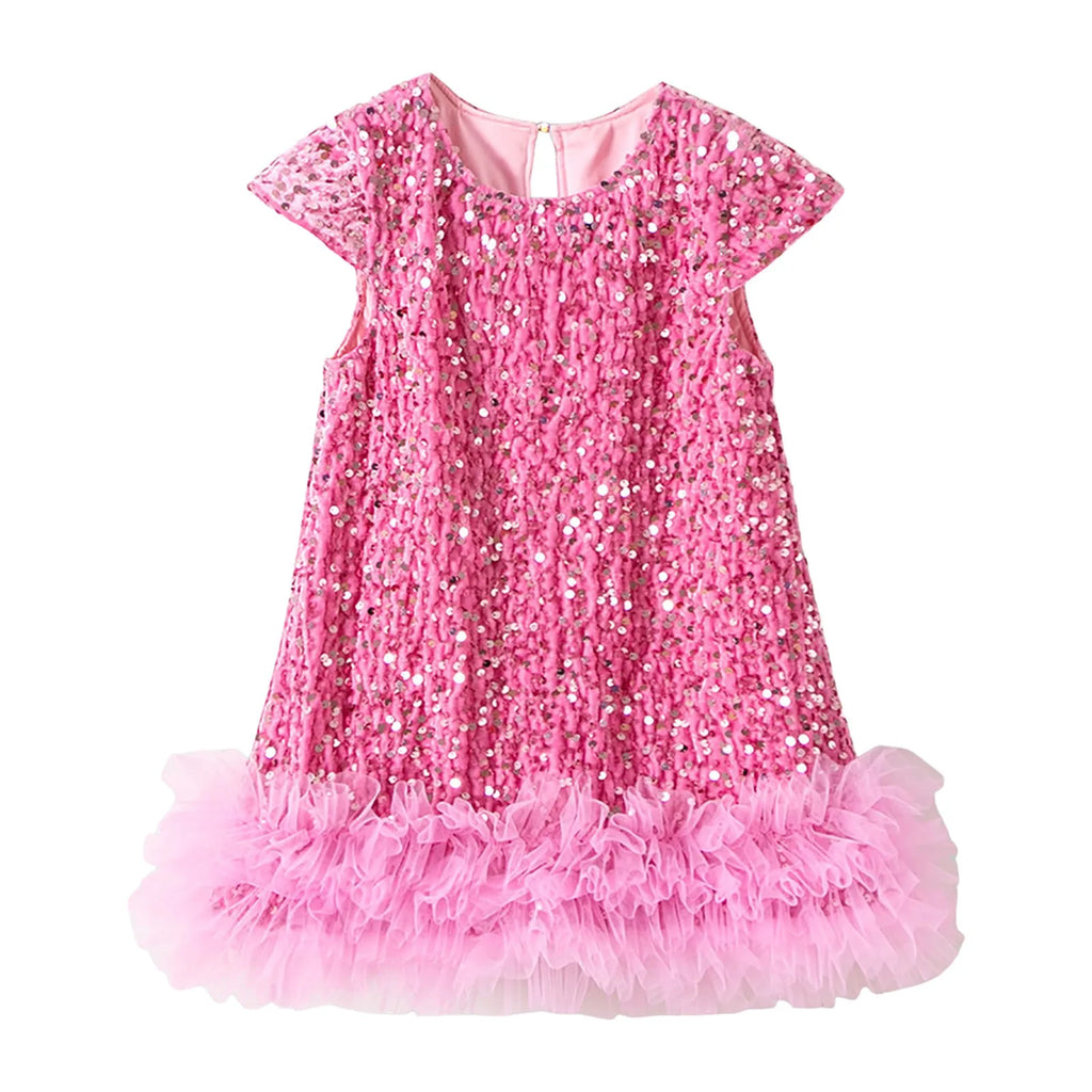 Party Dresses For Girls Fashion Sequin Mesh Splicing Undershirt Dresses Children New Year Temperament Dress Baby Holiday Dress