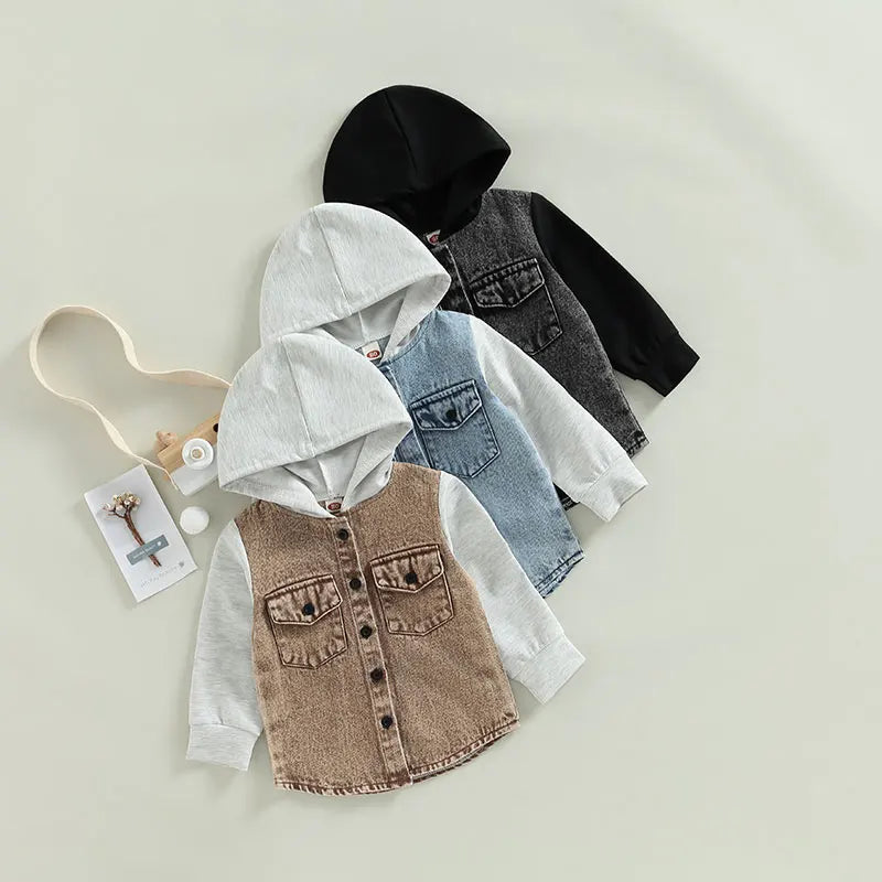 2022-11-03 Lioraitiin 0-4Years Kid Boy Coat Long Sleeve Hooded Pockets Buttons Patch Color Cardigan Party Spring Autumn Coat