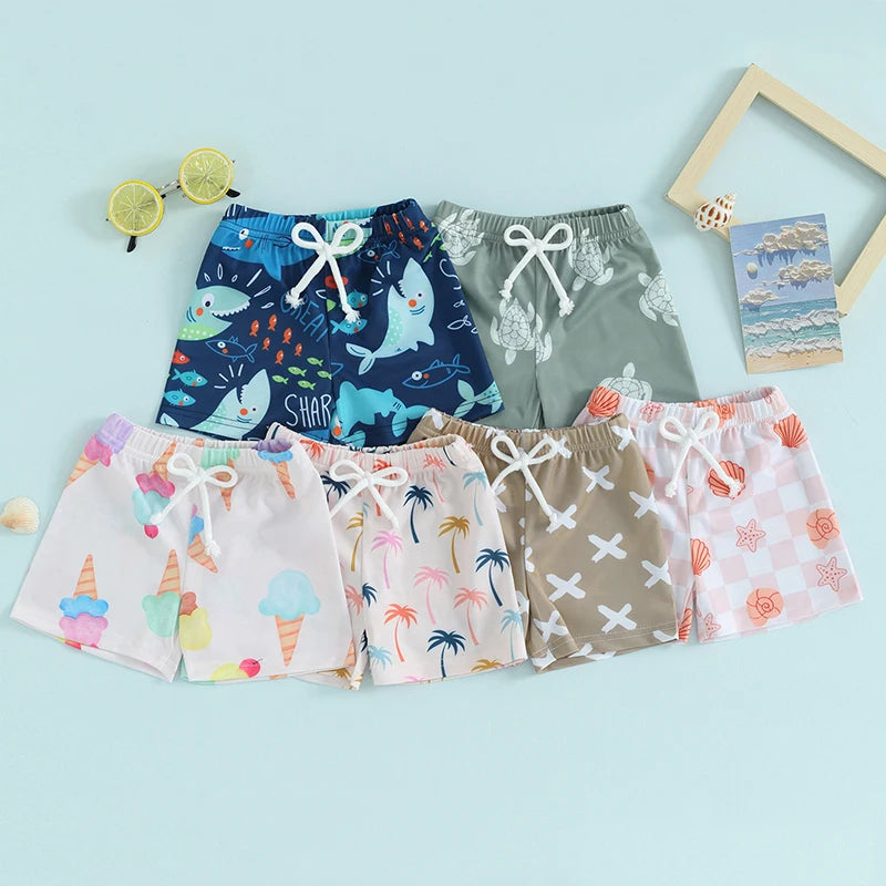 Lioraitiin Toddler Baby Boys Swim Shorts Fashion Print Elastic Waist Shorts  Kids Boy Hawaiian Beach Board Shorts Swimwear