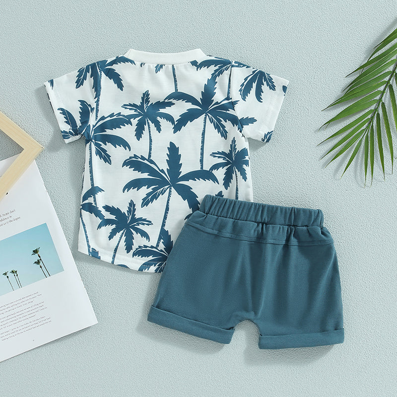 2023-04-21 Lioraitiin 0-3Years Toddler Baby Boy 2Pcs Summer Clothes Beach Tree Print Short Sleeve Crew Neck T-Shirts Shorts
