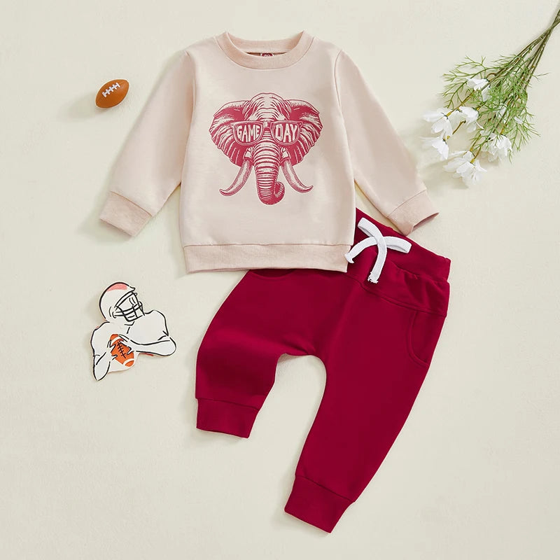 2024-10-11 Lioraitiin Toddler Baby Boy Rugby Outfit Letter Print Long Sleeve Sweatshirt Elastic Waist Pants Boys Clothes Set