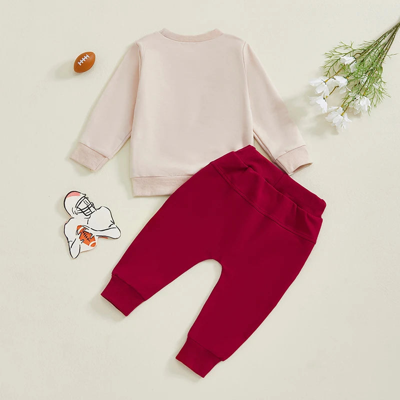 2024-10-11 Lioraitiin Toddler Baby Boy Rugby Outfit Letter Print Long Sleeve Sweatshirt Elastic Waist Pants Boys Clothes Set