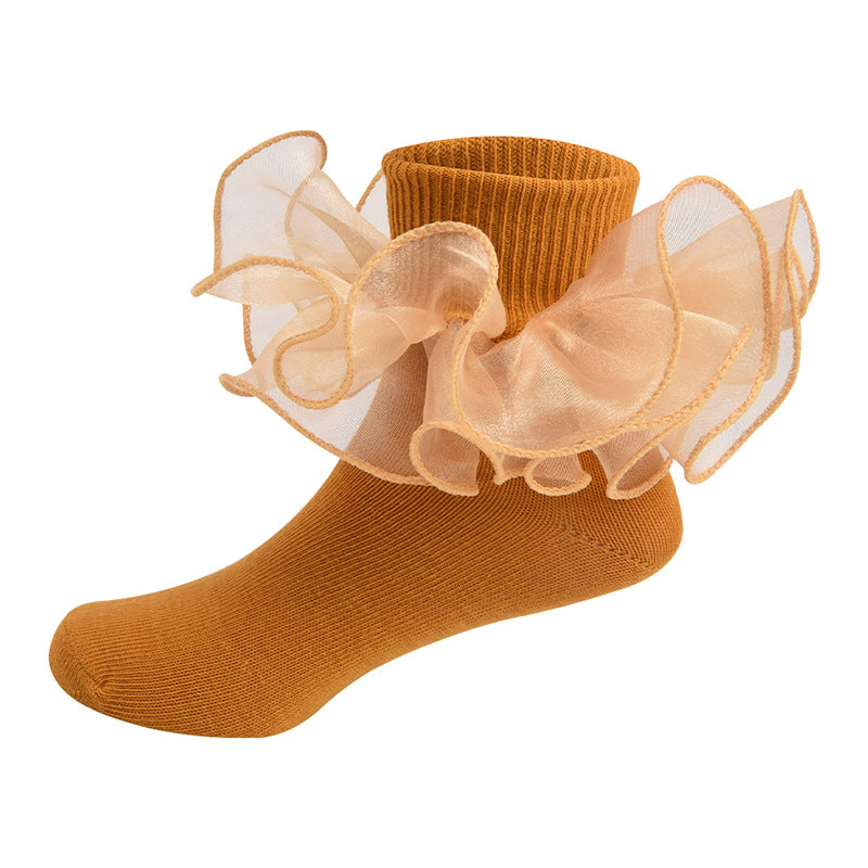 Pudcoco Toddler Kids Baby Girls Ruffle Socks Soft Double Lace Frilly Socks Princess Ankle Socks Kids Cute Socks 1-10Y