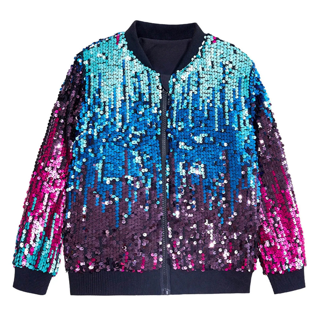 Girls Carnival Jacket Kids Toddler Glitter Shiny Zip Up Long Sleeve Coat Outwear Fashion Cool Party Overcoat Girls Clothes