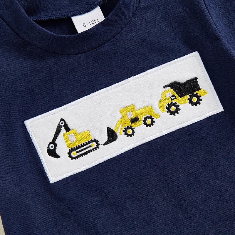2024-12-10 Lioraitiin Toddler Baby Boy Shorts Set Tractor Embroidery Short Sleeve T-shirt Striped Shorts 2Pcs Summer Outfit