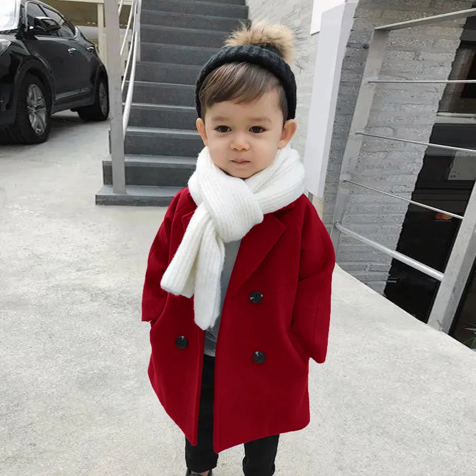 Kids Boys Coats Toddler Kids Baby Girls Boys Plaid Solid Coat Elegant Notched Double Breasted Jacket Boys Plaid Flannel Coat