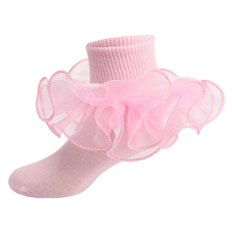 Pudcoco Toddler Kids Baby Girls Ruffle Socks Soft Double Lace Frilly Socks Princess Ankle Socks Kids Cute Socks 1-10Y