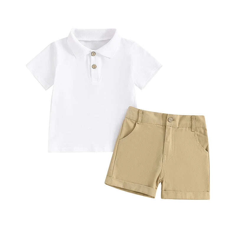 2024-03-20 Lioraitiin 1-5Y Summer Kid Boys Shorts Sets Short Sleeve Button Up Shirt Tops and Solid Color Shorts Sets 2PCS