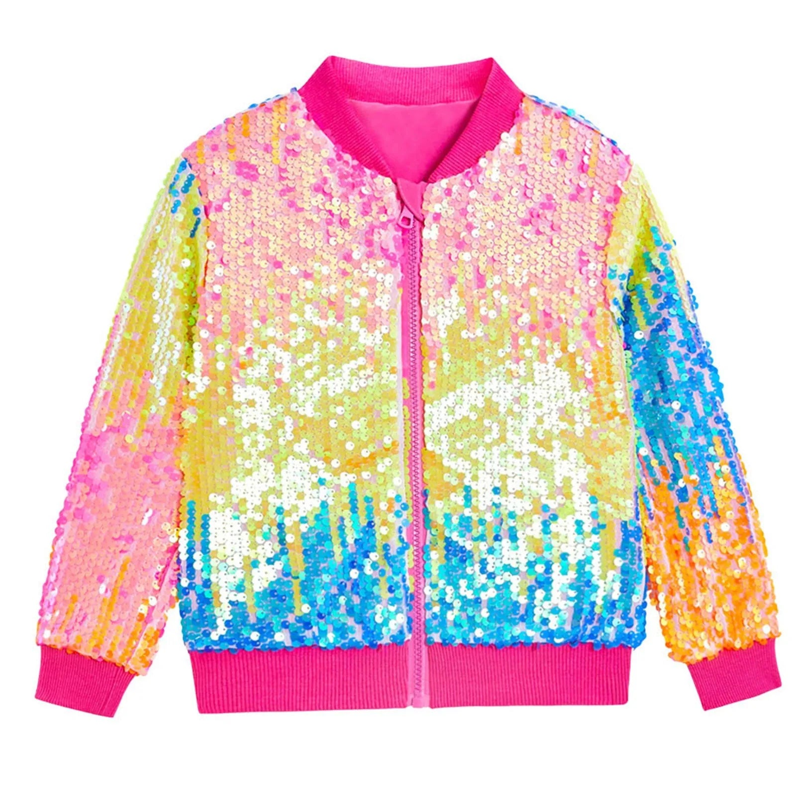 Girls Carnival Jacket Kids Toddler Glitter Shiny Zip Up Long Sleeve Coat Outwear Fashion Cool Party Overcoat Girls Clothes