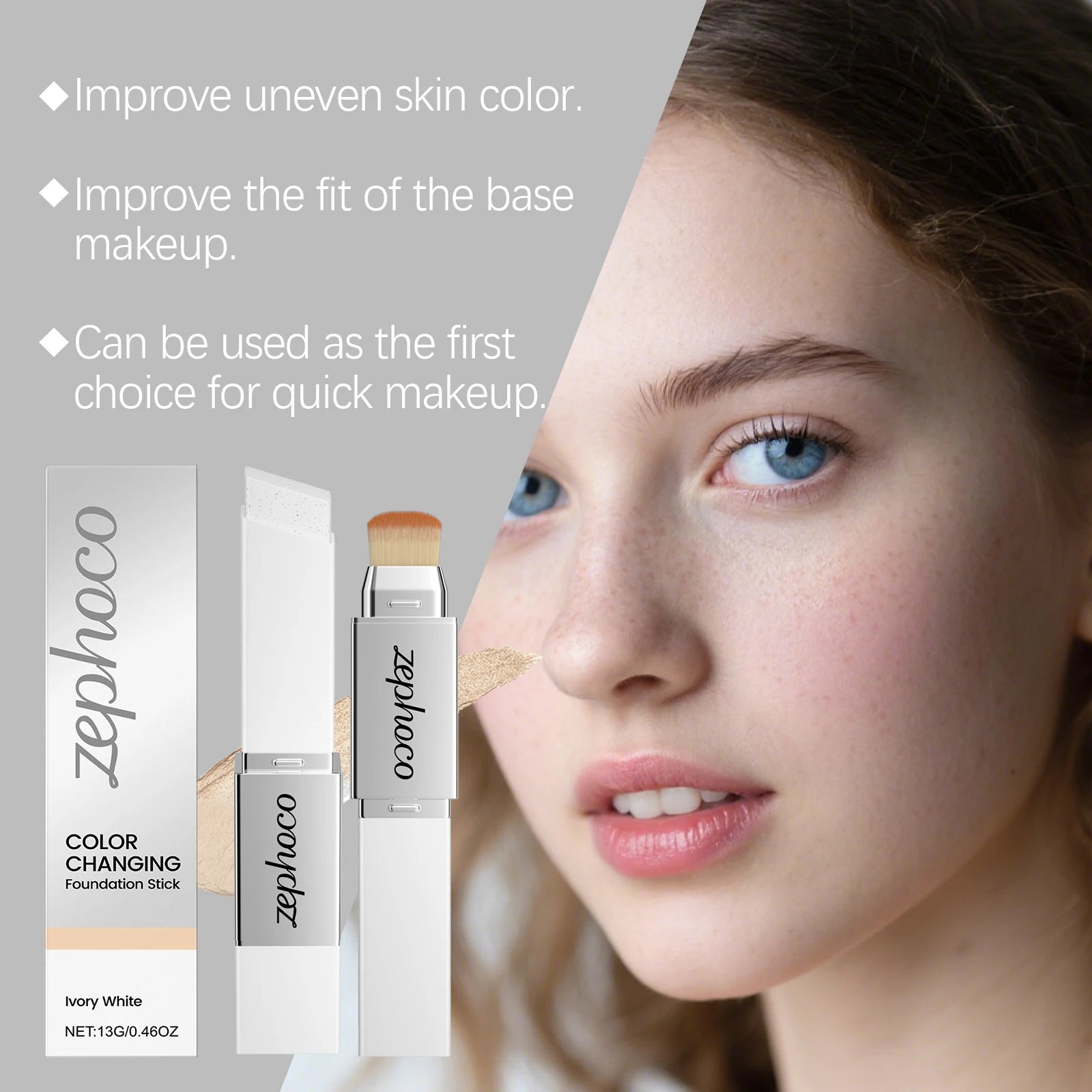 Color-Adapting Foundation Stick improving uneven skin tone