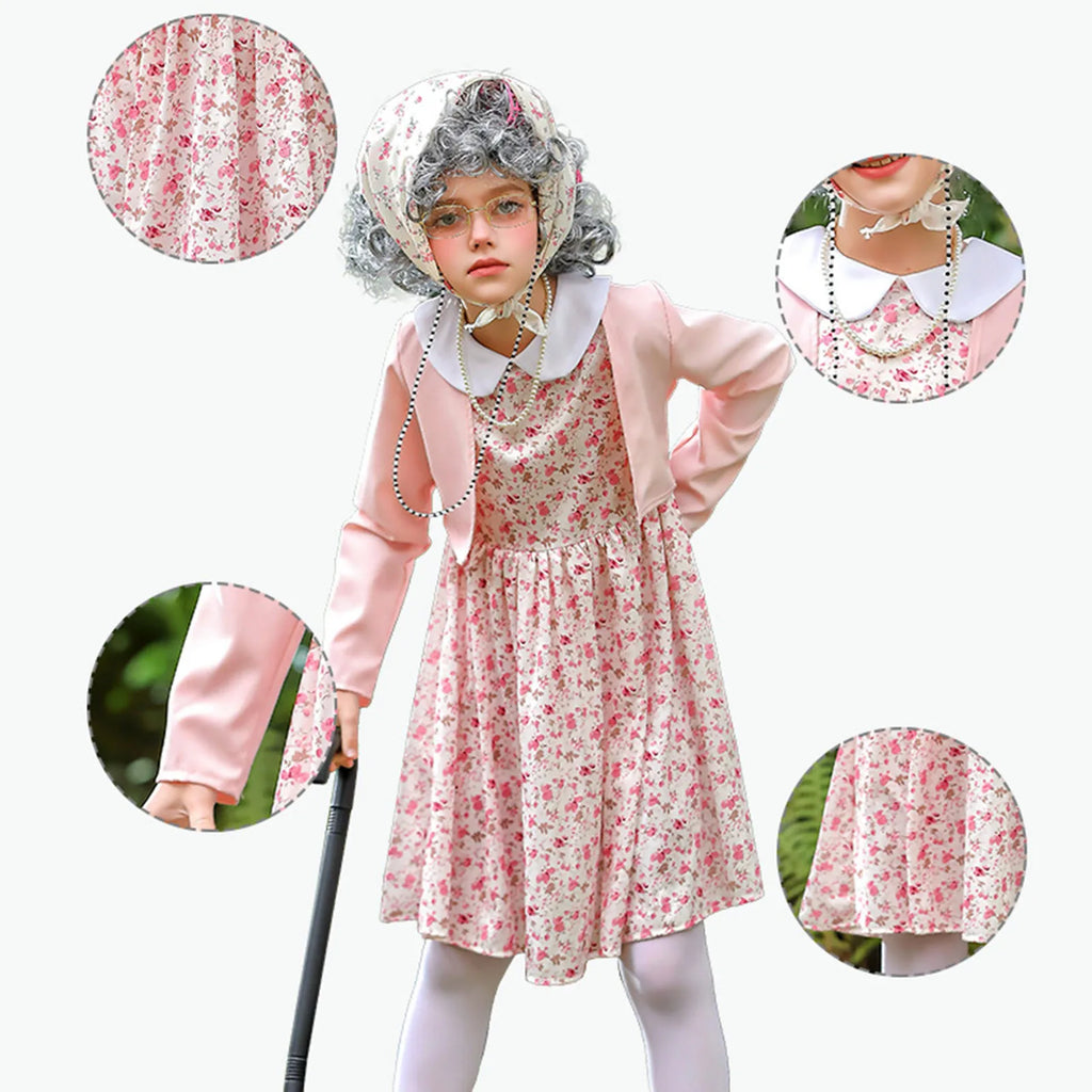 100 Days School Children Dress 100 Days Old Lady Costume Girls Grandma Outfit Old Grandma Cardigan Dresses Sets For Girl Clothes