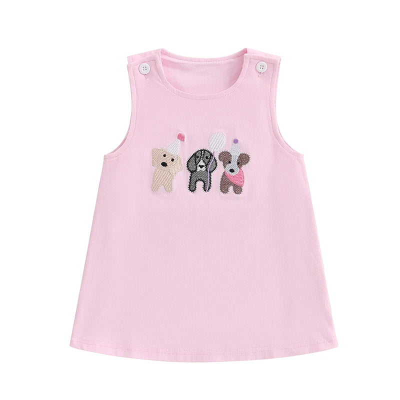 2025-04-01 Lioraitiin Toddler Baby Girl Birthday Dress Dog Embroidered Round Neck Sleeveless Tank Dress Cute Summer Clothes