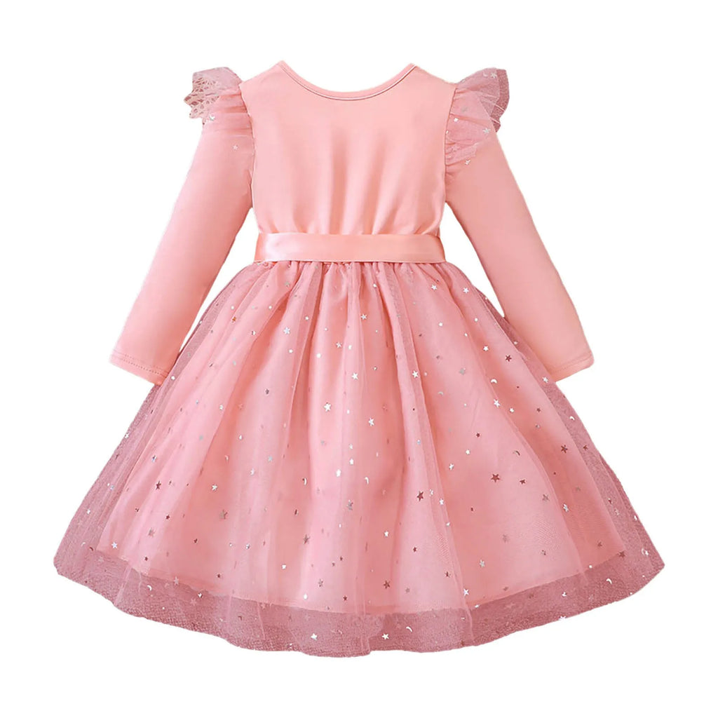 Girls Elegant Dresses Toddler Baby Girl Long Sleeve Sequin Design Tulle Bow Dress Christmas New Year Winter Party Girls Dresses